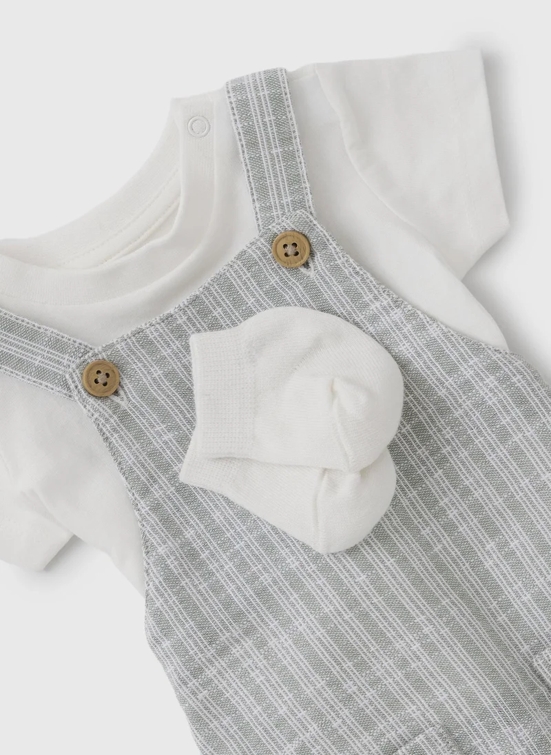 Matalan Baby Grey Stripe Romper & Sock Set